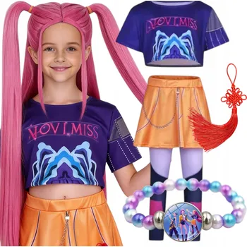 KOSTÝM MIRA DEMON HUNTERS KPOP LOVKYNĚ DÉMONŮ PARUKA + NÁHRDELNÍK 140/150