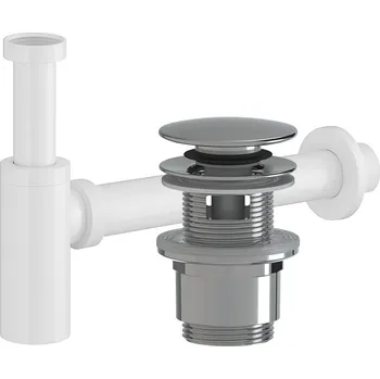 Sifon CERANO - Sifon umyvadlový - DN40/300mm - bílá lesklá s výpustí click-clack s přepadem - plast - 35/50mm - chrom