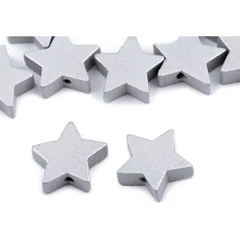 Dětské navlékací korálky Dřevěné korálky hvězda metalické Ø19 mm, velké, 1 stříbrná