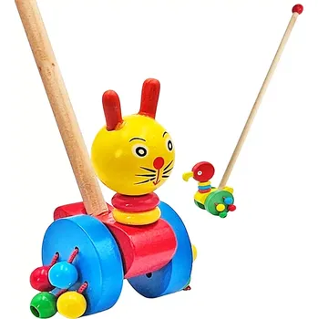 Dřevěná hračka Dřevěné zvířátko na tyči s chrastícími korálky