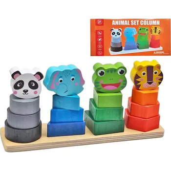 Dřevěná hračka Dřevěná pyramidová skládačka zvířátka