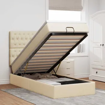 Postel Osmanská postel s matrací & LEDs krémová 90x200 cm látka - 8721158488503