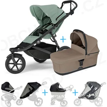 Kočárek Set 5v1 Thule Urban Glide 3 Mist green s magnetickou sponou + korbička Tinted Taupe + pláštěnky + ochranná síť