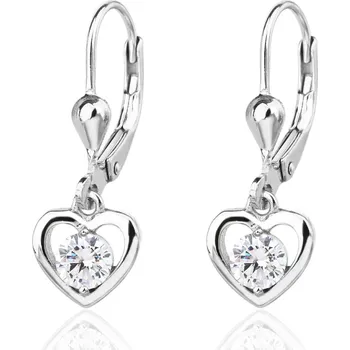 Náušnice Stříbrné visací náušnice se srdcem uvnitř třpytivý zirkon