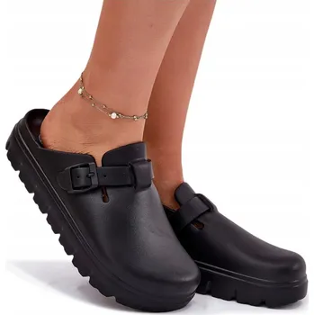 Dámské pantofle NAZOUVÁKY S LEHKÝMI ZAKRYTÝMI ŠPIČKAMI, SPONA NA PÁSEK, ČERNÁ, VELIKOST 38