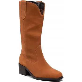 Dámské kozačky Jednoduché dámské kozačky do půlky lýtek na sloupkovém podpatku, velikost 37