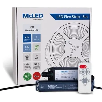 ukončovací lišta McLED LED pásek - sada 6 m + Přijímač Nano IP67, 240 LED/m, NW, 6 W/m, DC 24V, 520 lm/m, CRI90, IP67, 10 mm, vodič 3 m ML-126.033.90.S06002