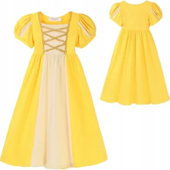 Dámské šaty ELEGANTNÍ MIDI SPOLEČENSKÉ ŠATY NA LETNÍ SVATEBNÍ HOSTINA 110 116 ŽLUTÉ