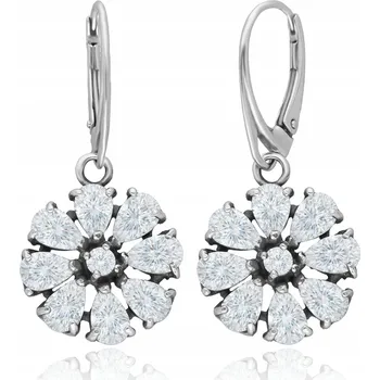 Náušnice POSTŘÍBŘENÉ NÁUŠNICE S ANGLICKÝM ZAPÍNÁNÍM, OXIDOVANÉ KVÍTKY SE ZIRKONY