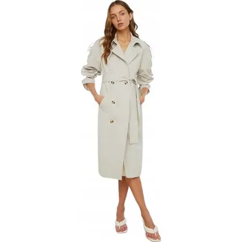 Dámský kabát Trendyol dámský šedý trenčkot bez kapuce velikost 36