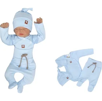 Kojenecká souprava Z&Z 3-dílná soupravička body, polodupačky s provázkem a čepička - sv. modrá, vel. 62