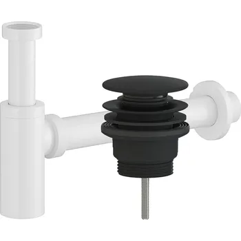 Sifon CERANO - Sifon umyvadlový - DN40/300mm - bílá lesklá s výpustí click-clack - univerzální - plast - černá matná