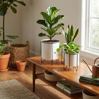 Obal na květináč Ocelové květináče na stojanu SWEN ONE bílé 3 ks