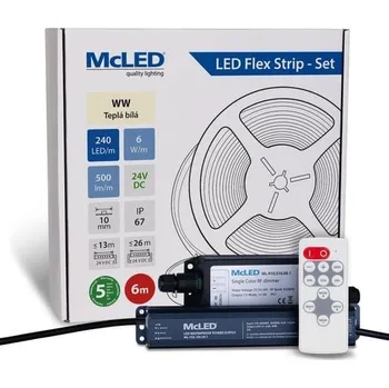 ukončovací lišta McLED LED pásek - sada 6 m + Přijímač Nano IP67, 240 LED/m, WW, 6 W/m, DC 24V, 500 lm/m, CRI90, IP67, 10 mm, vodič 3 m ML-126.034.90.S06002