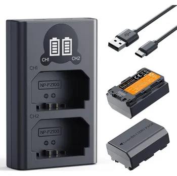 K&F CONCEPT Sony NP-FZ100 Camera Battery 2600mAh, Dual-Battery Dual-Slot LCD Charger Set