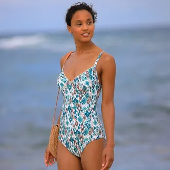 Dámské plavky Jednodílné plavky Tanza s kosticemi a potiskem režná,smaragdová 44D