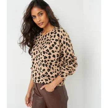 Dámská móda Pulovr se vzorem zvířecí srsti béžová/černá 46/48