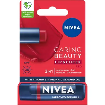Péče o rty Nivea Caring Beauty 3v1 Red Pečující balzám na rty