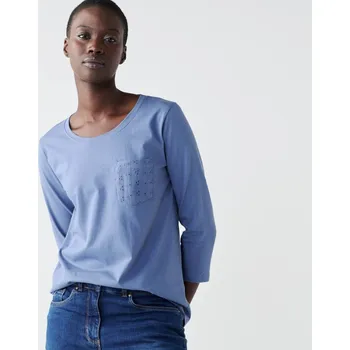 Dámské tričko Tričko s madeirovou výšivkou modrá džínová 50