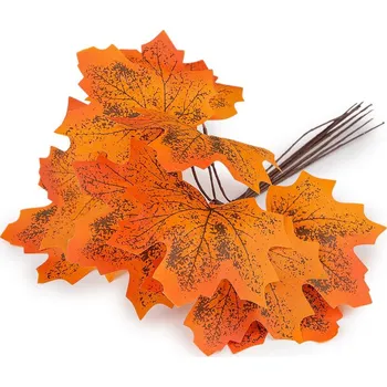 umělá květina Umělé listy na drátku 10 ks - 3 oranžová