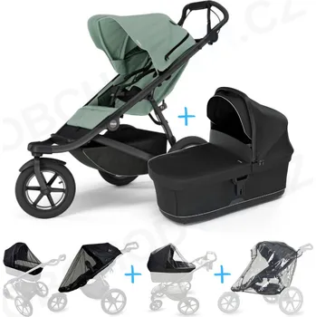 Kočárek Set 5v1 Thule Urban Glide 3 Mist green s magnetickou sponou + korbička Black + pláštěnky + ochranná síť