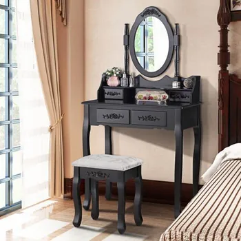 Toaletní stolek Černý toaletní stolek s velkým zrcadlem