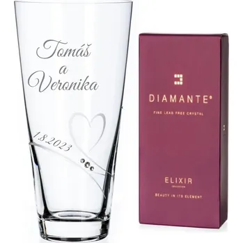 Váza Dekorant svatby Svatební kónická váza se jmény zdobená Swarovski kamínky Romance 25 cm