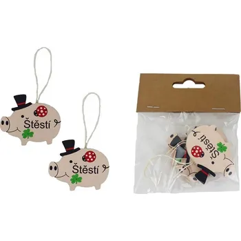 Dekorace prasátko pro štěstí k zavěšení, 4 ks D7252