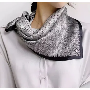 Šátek Hedvábný šátek černo-bílý 66x66 cm v dárkovém balení, WHITE ORCHID