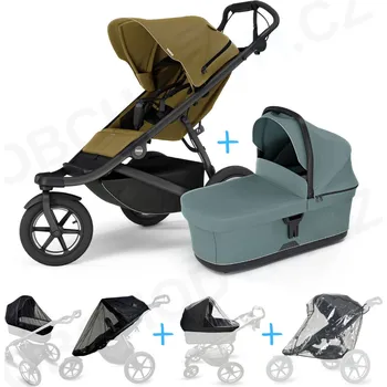 Kočárek Set 5v1 Thule Urban Glide 3 Nutria green + korbička Mid blue + pláštěnky + ochranná síť