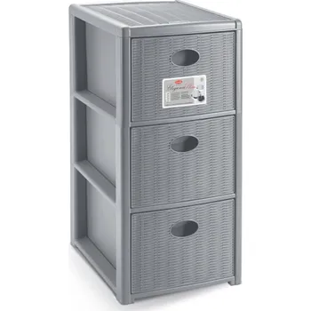 Dílenský regál STEFANPLAST Úložný plastový regál Elegance Slim, 3 zásuvky, šedý