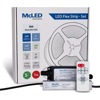 ukončovací lišta McLED LED pásek - sada 1 m + Přijímač Nano IP67, 240 LED/m, NW, 6 W/m, DC 24V, 520 lm/m, CRI90, IP67, 10 mm, vodič 3 m ML-126.033.90.S01002