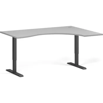 Počítačový stůl Ergonomický výškově nastavitelný stůl, 160x120 cm, 1 motor, L/P, černá podnož, šedá