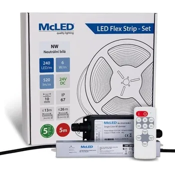 ukončovací lišta McLED LED pásek - sada 5 m + Přijímač Nano IP67, 240 LED/m, NW, 6 W/m, DC 24V, 520 lm/m, CRI90, IP67, 10 mm, vodič 3 m ML-126.033.90.S05002