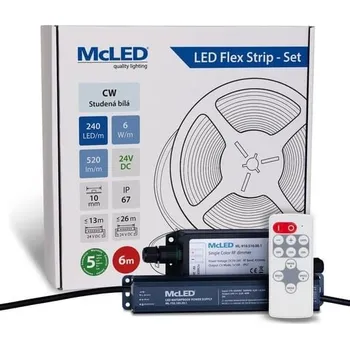 ukončovací lišta McLED LED pásek - sada 6 m + Přijímač Nano IP67, 240 LED/m, CW, 6 W/m, DC 24V, 520 lm/m, CRI90, IP67, 10 mm, vodič 3 m ML-126.032.90.S06002