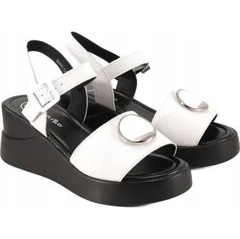 Dámské sandále FILIPPO DS4411 Dámské kožené sandály na klínku a platformě bílé 40 Bílá