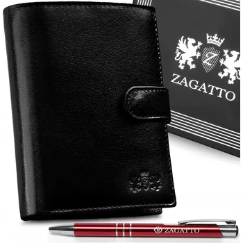 Peněženka Pánská kožená peněženka svislá černá elegantní ochrana karet RFID ZAGATTO