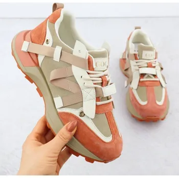 Dámská běžecká obuv Dámské kožené tenisky béžové a oranžové Goe RR2N4064 37