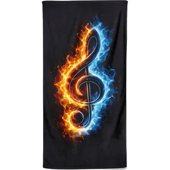 Osuška 140 x 70 cm - Houslový klíč v plamenech