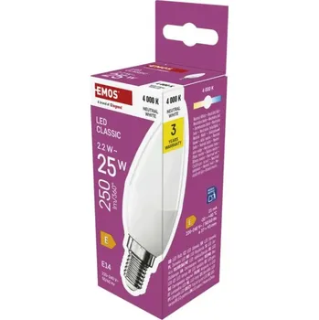 Žárovka Emos LED žárovka Classic svíčka / E14 / 2,2 W (25 W) / 250 lm / neutrální bílá