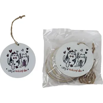 Visačka kočky s nápisem Užij si krásný den, 10 ks D7867