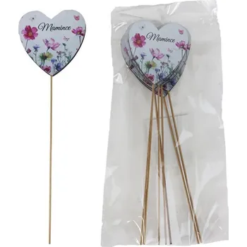 Dekorační zápich srdce s nápisem Mamince, 8 ks D7878