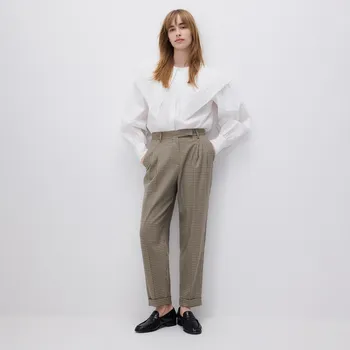 Dámské oblečení Reserved - Jemně kostkované kalhoty - hnědá - 728JC-88X - 728JC-88X-L