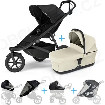 Kočárek Set 5v1 Thule Urban Glide 3 Black s magnetickou sponou + korbička Soft beige + pláštěnky + ochranná síť