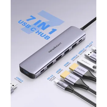 USB hub Adaptér USB-C na duální HDMI dokovací stanice Newmight 7 v 1 USB-C 100W HUB
