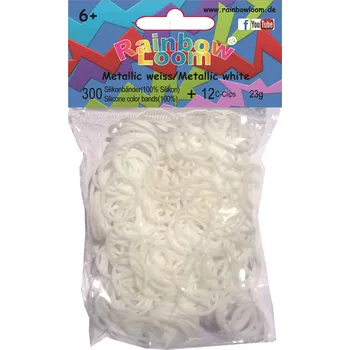 kreativní sada Rainbow Loom Original - gumičky - 300ks - bílá metalíza
