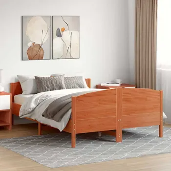 Postel vidaXL Postel bez matrace voskově 140 x 190 cm masivní borovice [3216179] Barva: Hnědá