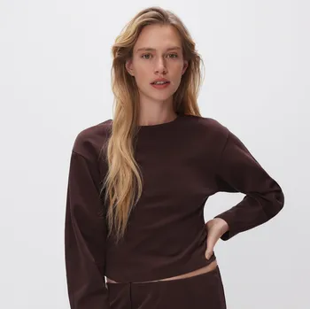 Dámská mikina Reserved - Hladká mikina - tmavě hnědá - 697GA-89X - 697GA-89X-XS