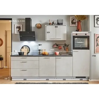 Kuchyňská linka se spotřebiči, dřezem a dřezovou baterií Naturel 250x60x92 cm mat beton bílo-šedá 665PKW5250G1R