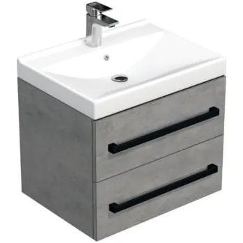 Koupelnový nábytek Koupelnová skříňka s černou úchytkou a umyvadlem SAT Cube Way 60x53x46 cm beton mat CUBE46C602BEVER